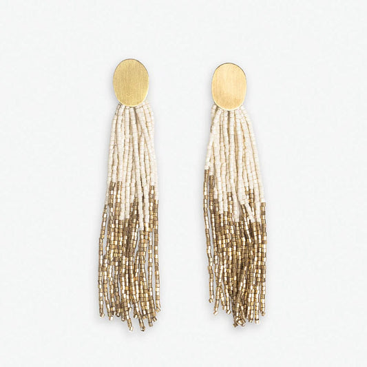 Brass Post Beaded Tassel Earrings