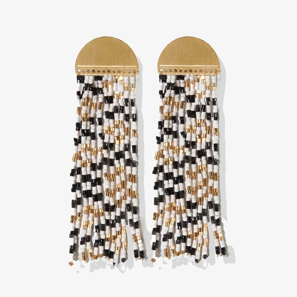 Brass Post Beaded Tassel Earrings