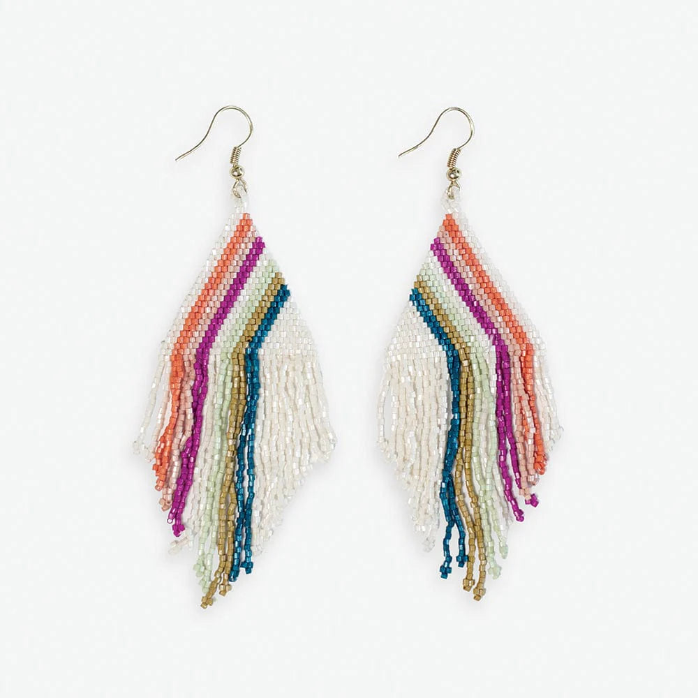 Color Block Fringe Beaded Earrings