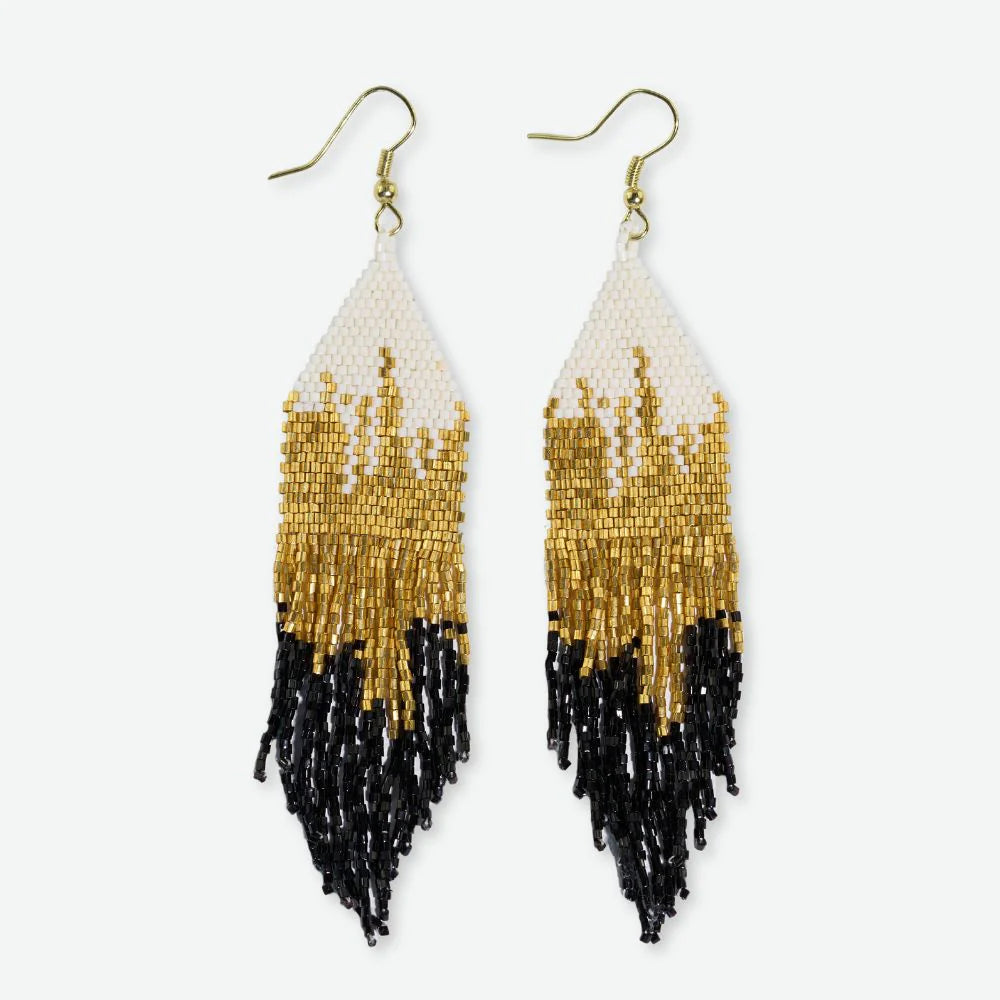 Color Block Fringe Beaded Earrings