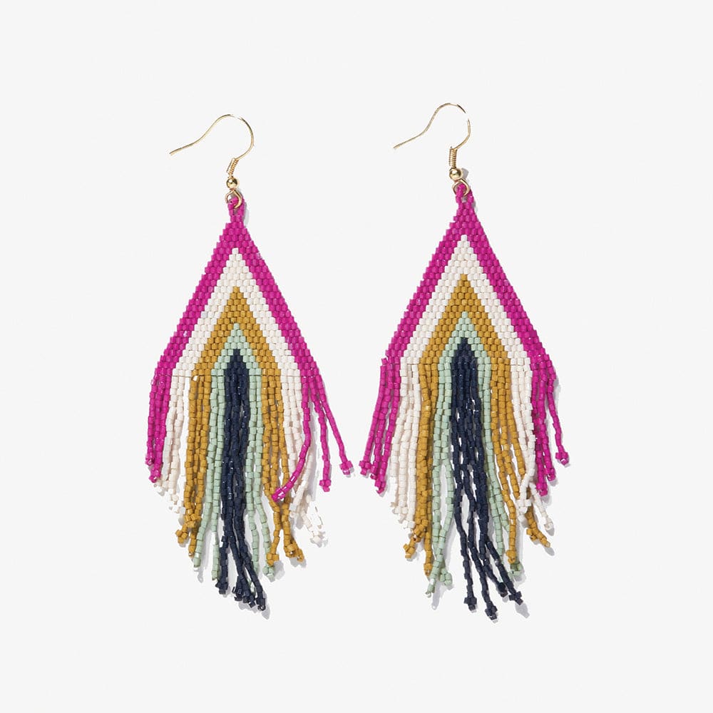 Color Block Fringe Beaded Earrings