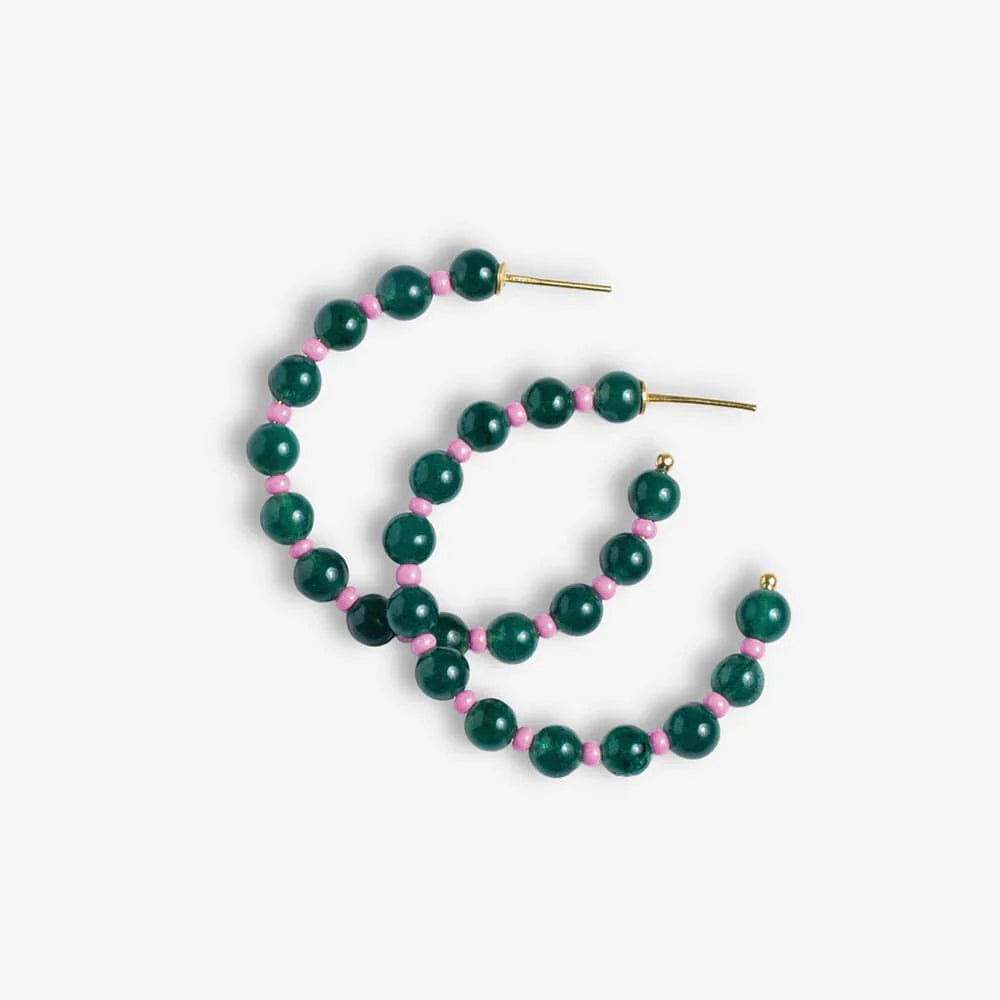 Angela Round Stones Hoop Earrings