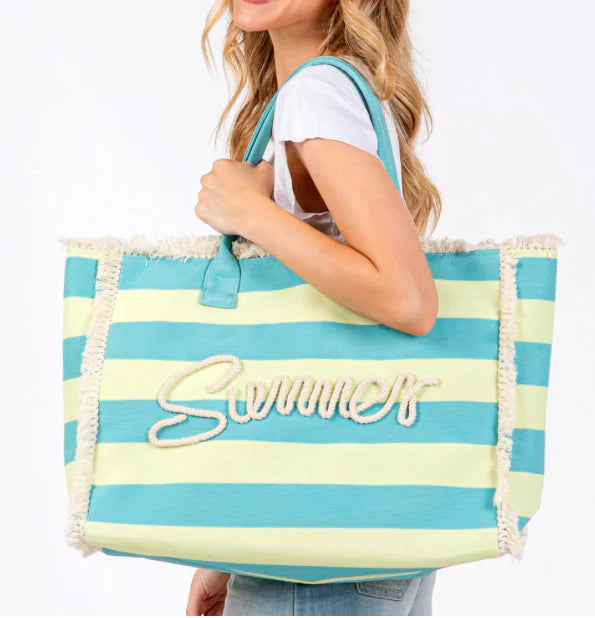 Summer Letter Fringe Striped Tote Bag