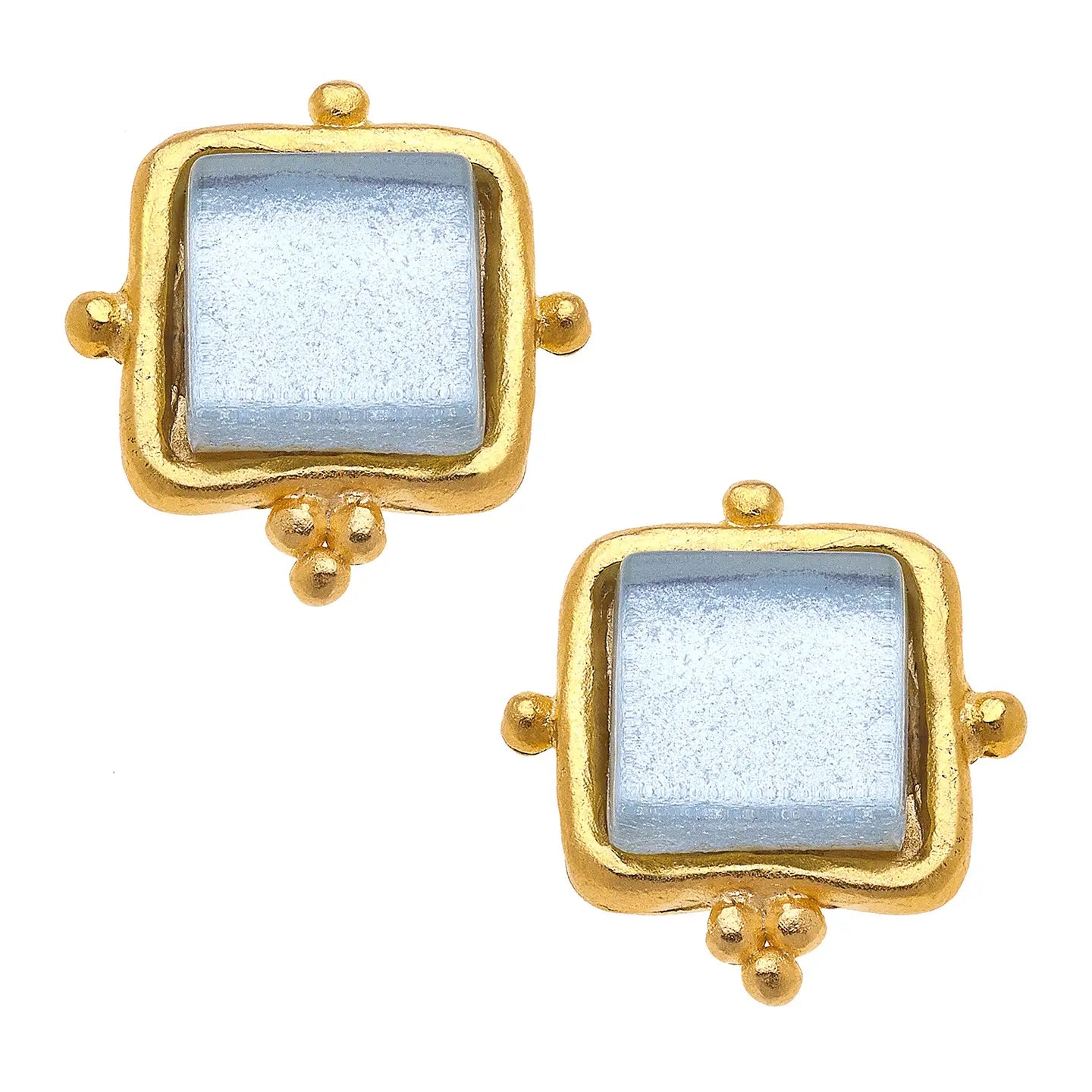 Gold Square Stud Glass Earrings