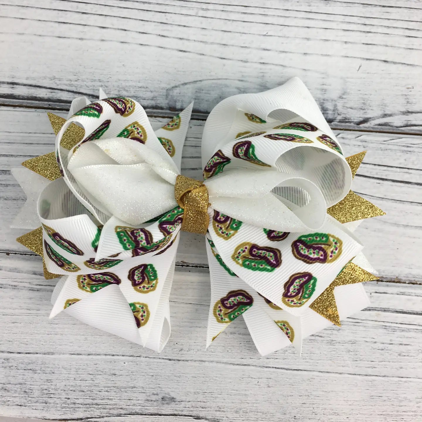 Mardi Gras King Cake Glitter Bow