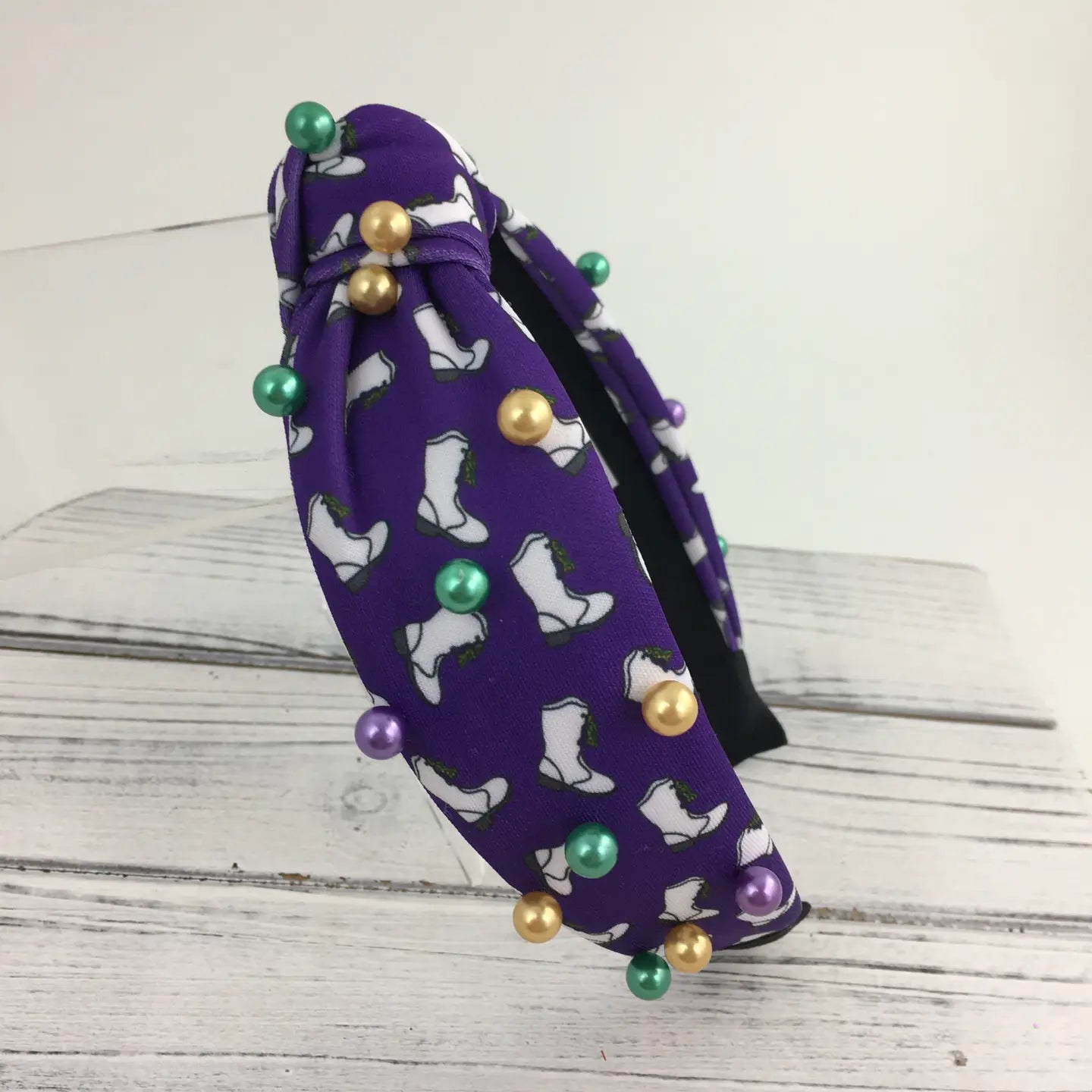 Mardi Gras Marching Boot Knot Headband  with Pearls