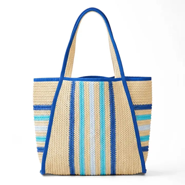 Multi Color Stripes Natural Straw Tote Bag