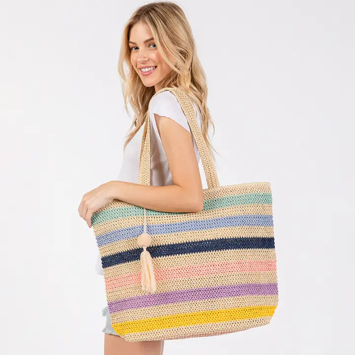 Multi Color Stripe Straw Bag