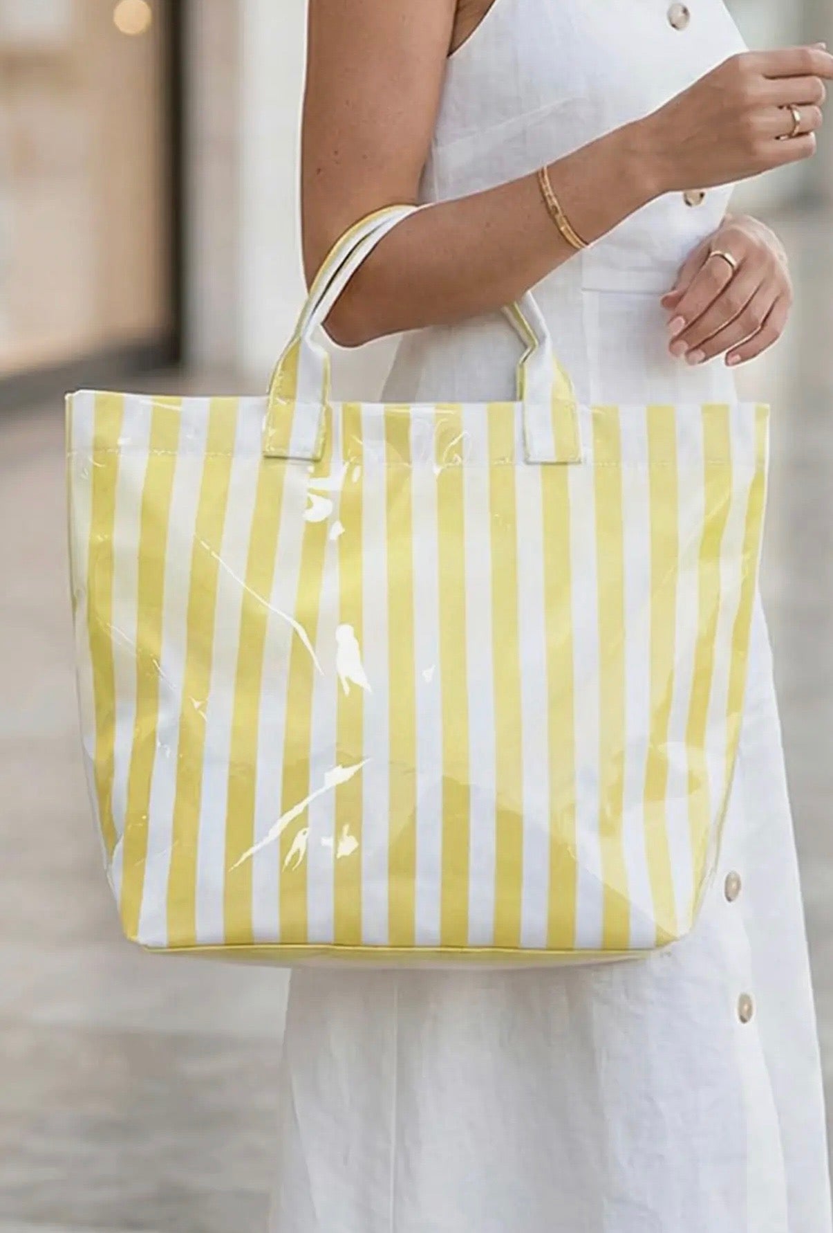 Striped Vinyl Tote Bag