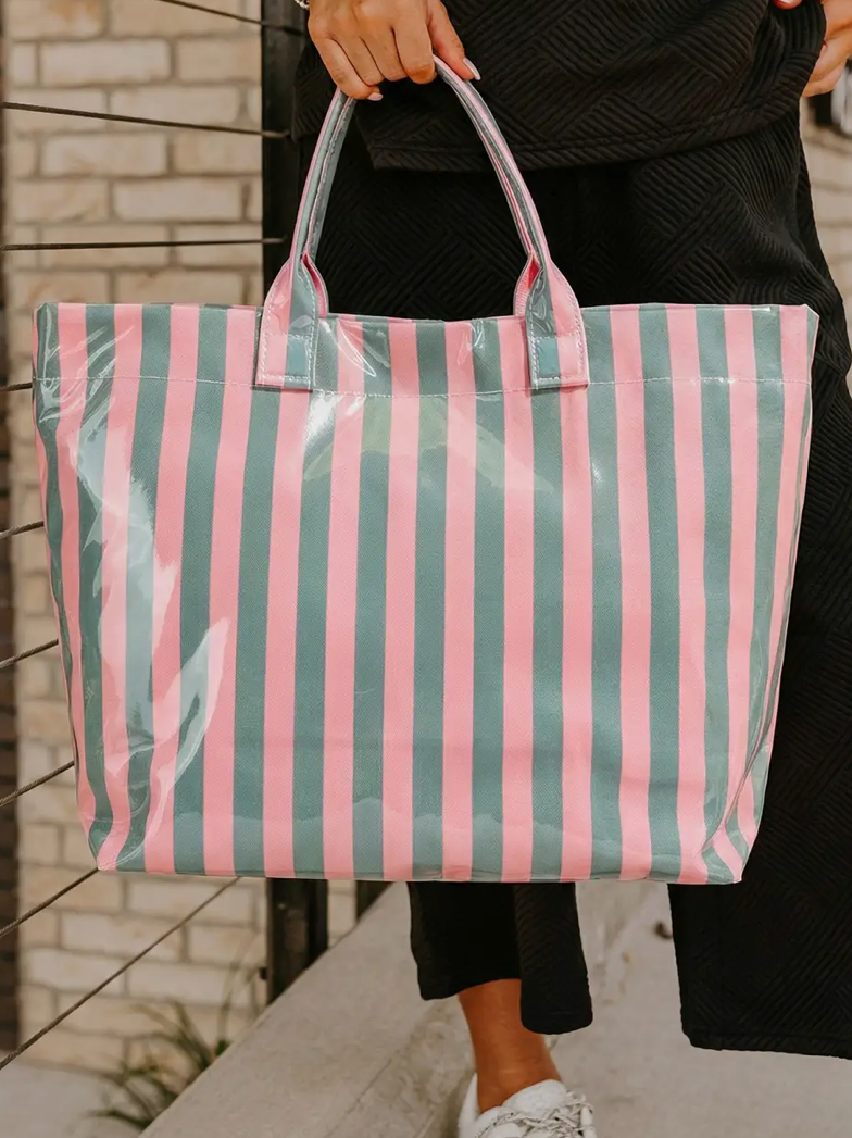 Striped Vinyl Tote Bag