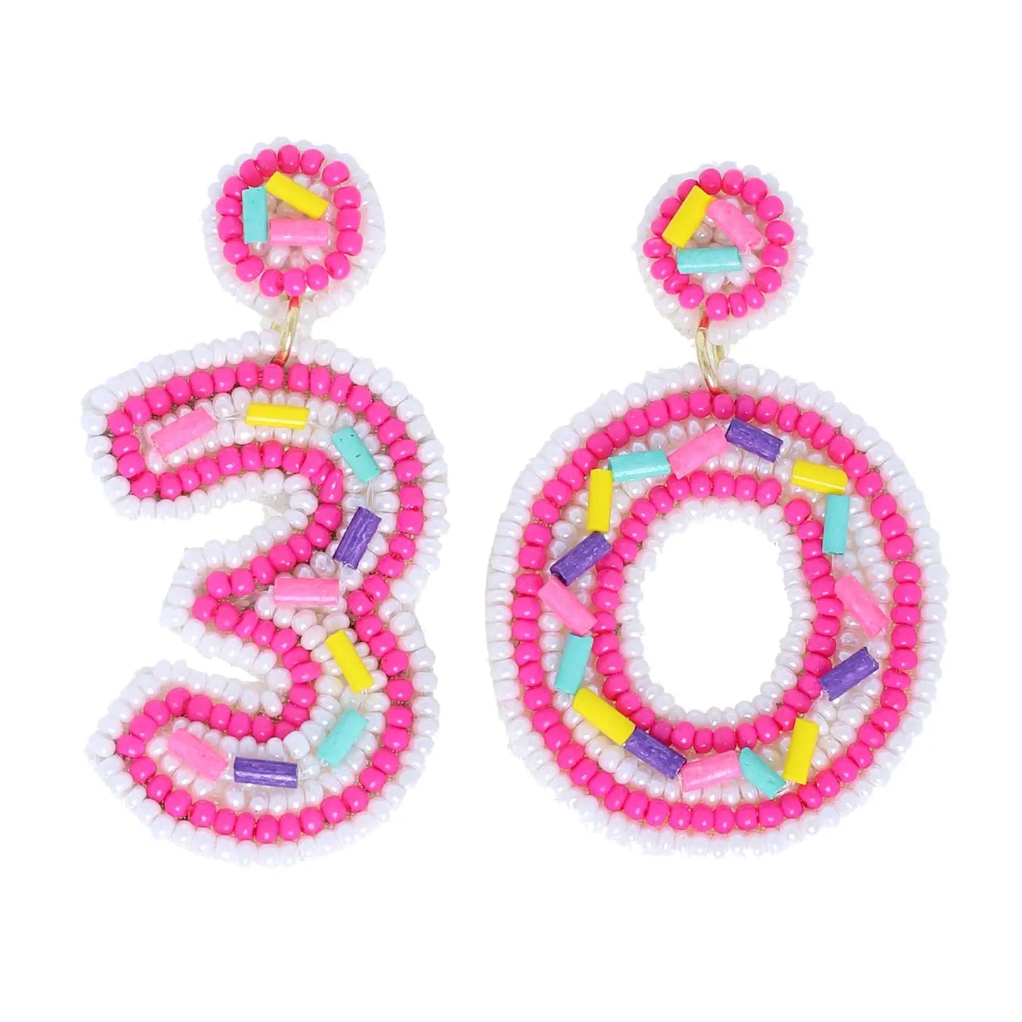 Beaded Number Birthday Earrings (light pink)