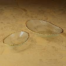 Clear Textured Bowl With Jagged Gold Rim