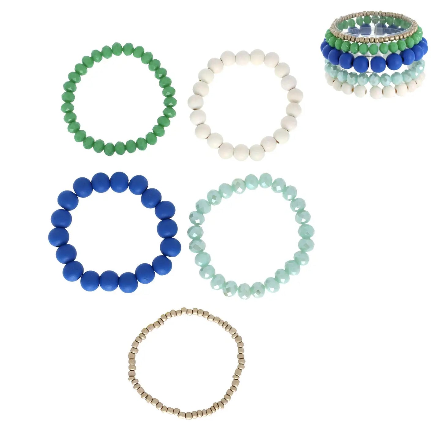 5 piece bohemian beaded mix stretch bracelet set