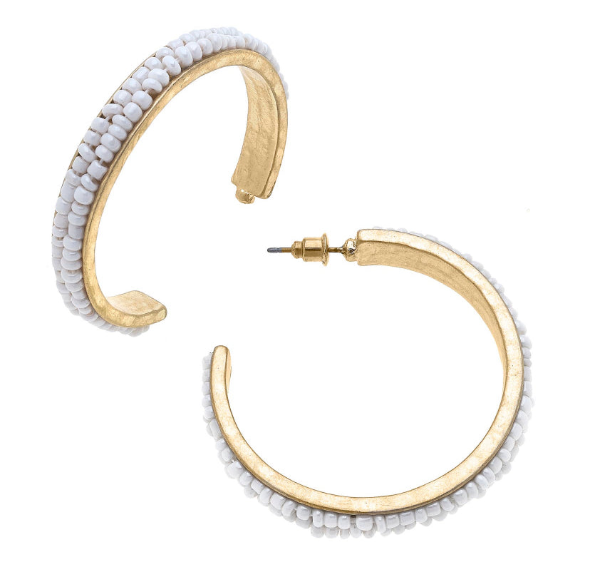 Hammered Metal Pearl Hoops