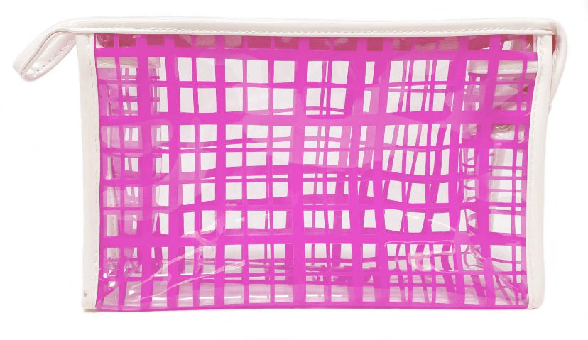 Pink Grid Cosmetic Bag