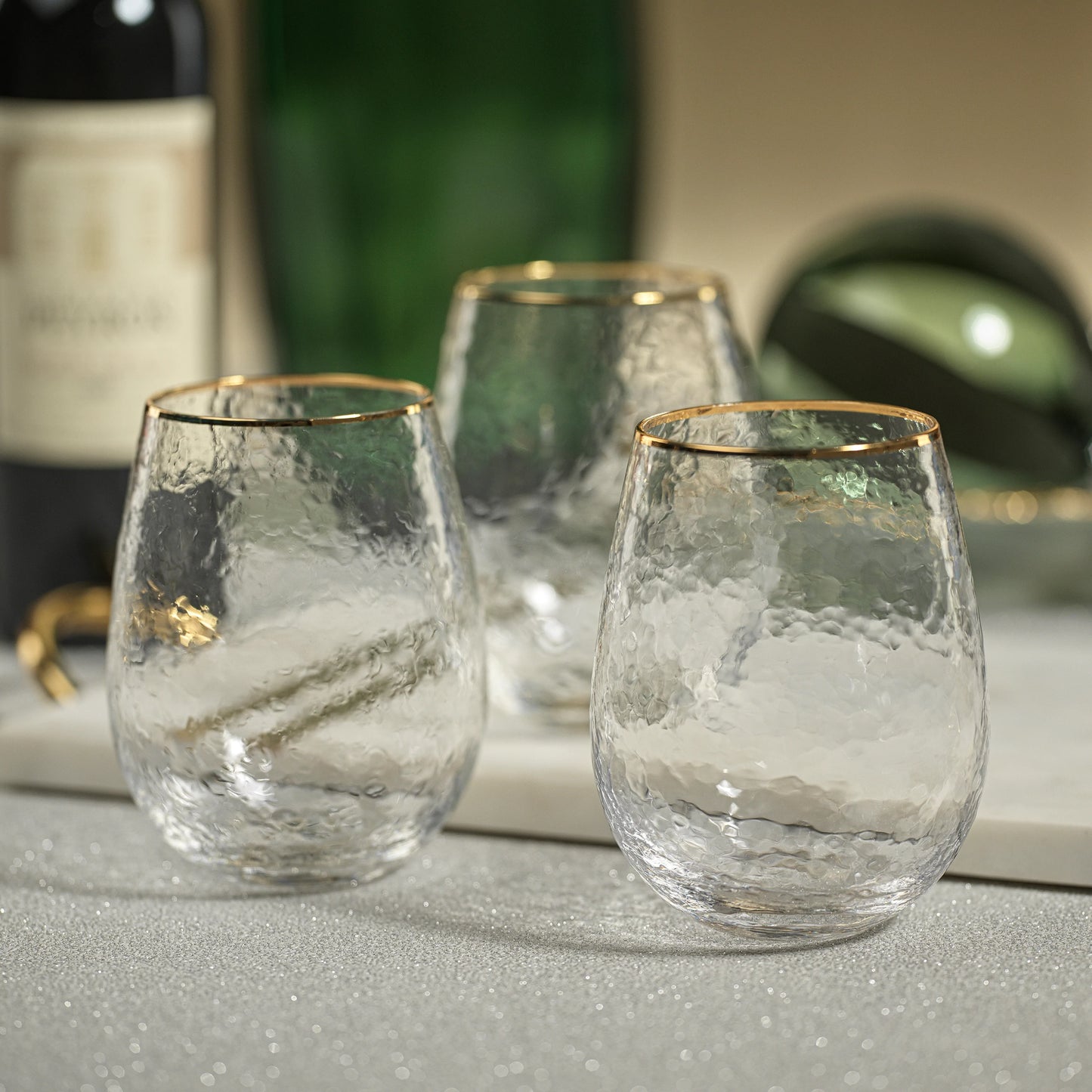 Negroni Hammered Glass with Gold Rim