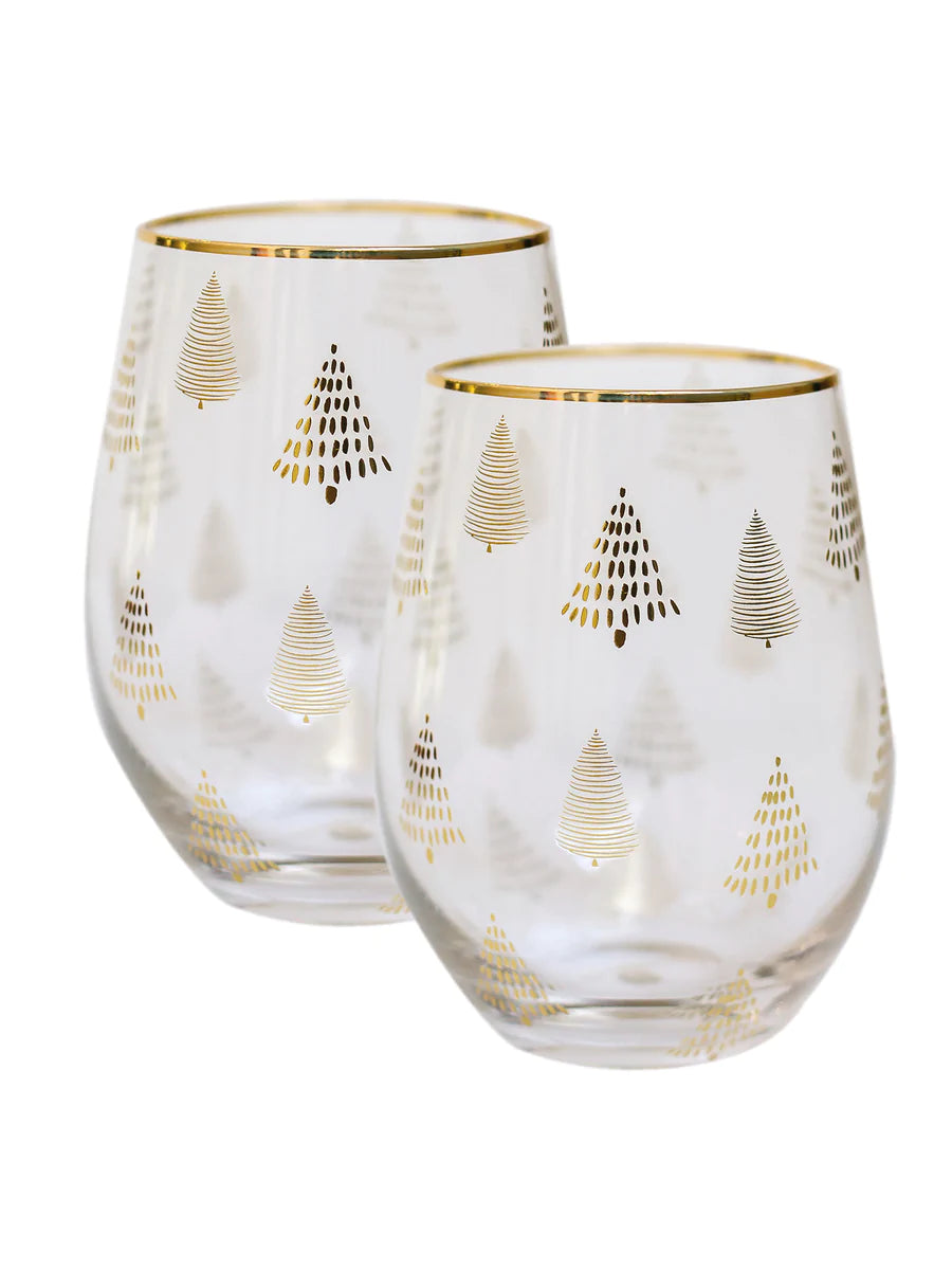 Gold Trees Stemless Wine Glass