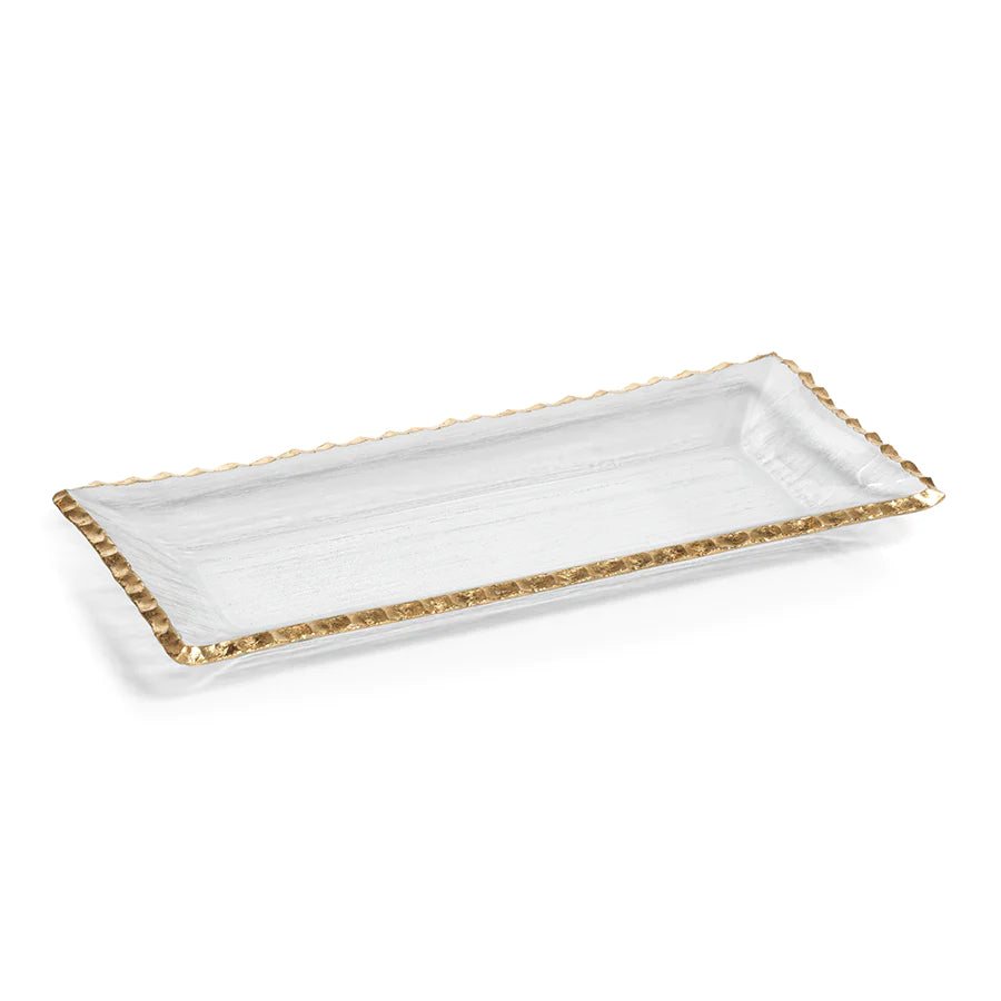 Textured Rectangular Tray with Gold Rim