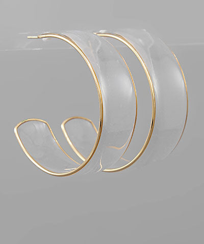 Big Acrylic Clear and Gold Hoops