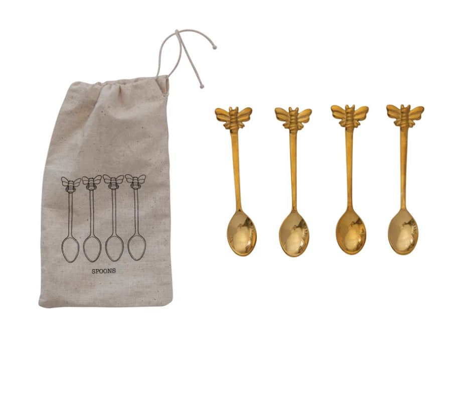 Brass Spoons with Bees Set
