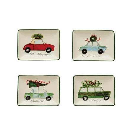 Stoneware dish with Car and Holiday Saying