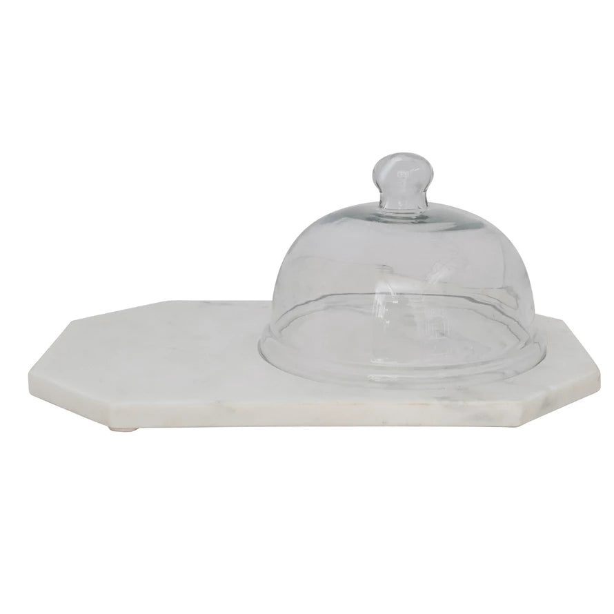 Marble Serving Tray w/ Glass Cloche