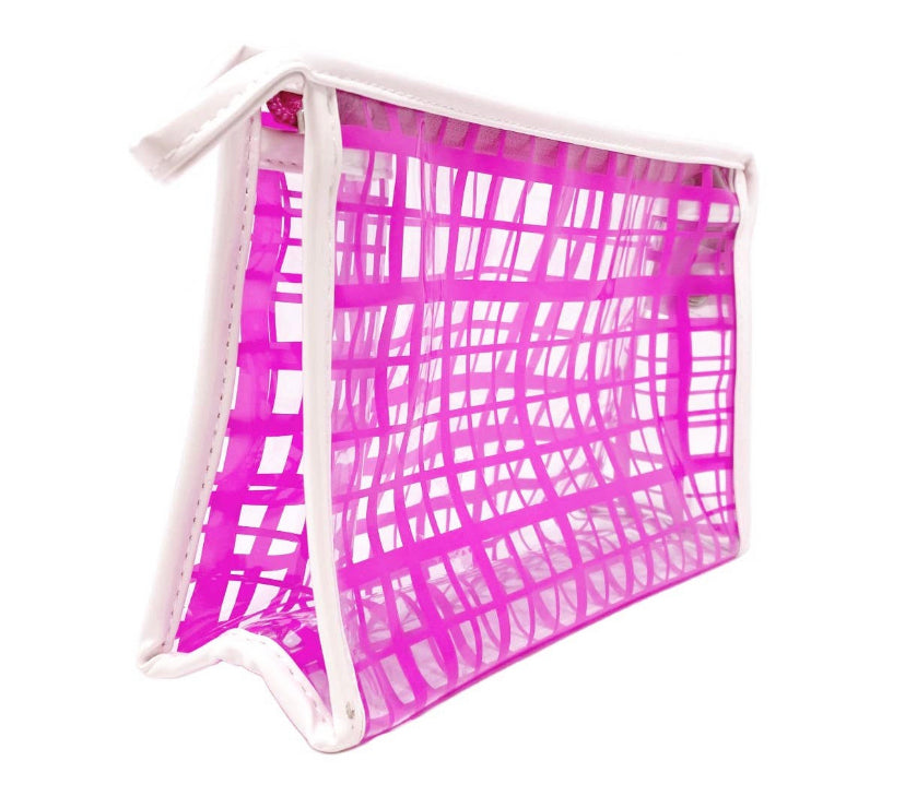 Pink Grid Cosmetic Bag