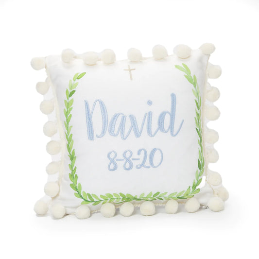 Laurel w/ Cross Pillow with cream pom pom Trim