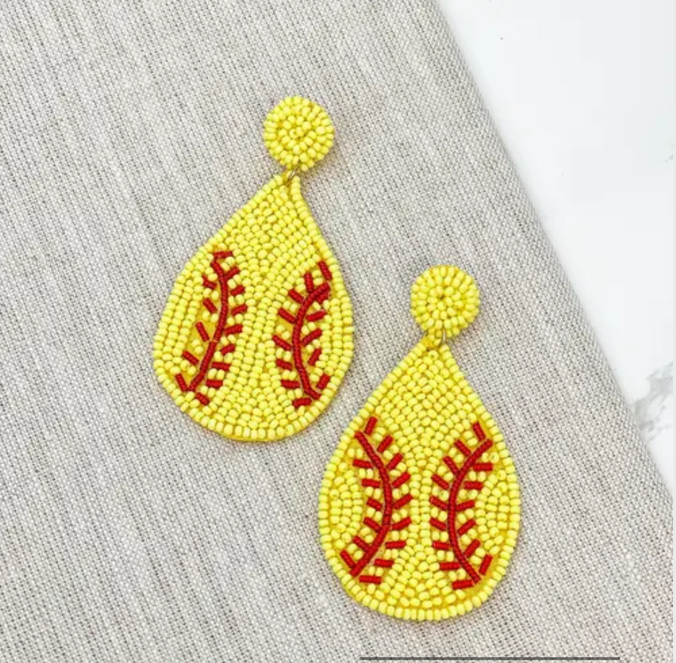 Beaded Softball Teardrop Dangle Earrings